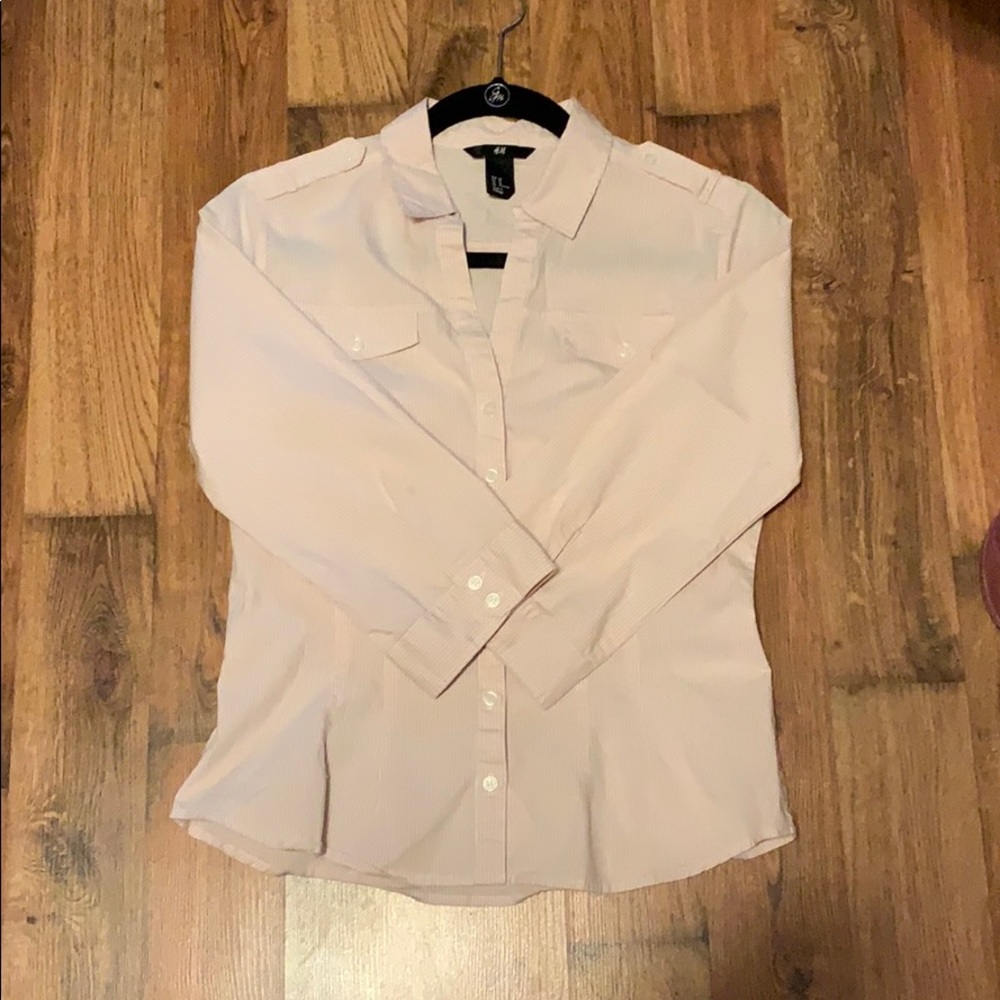 H&M button down shirt stripe salmon and white